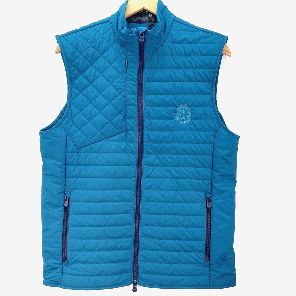 Greyson Yukon Ultralight Hybrid Vest Mens Small Teal Quilted Full Zip Golf Puff